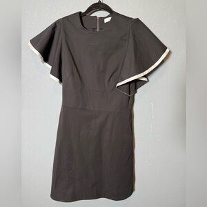 Pearl by Lela Rose Black Flutter Sleeve‎ Stretch Cotton Dress Size 6 NWT